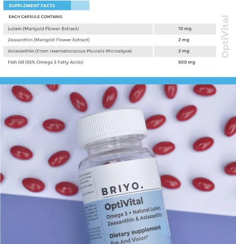 Vista 3 de Briyo OptiVital Suplemento para la salud ocular – Luteína, zeaxantina, astaxantina y omega-3 de fuentes naturales – Apoya la visión, la salud