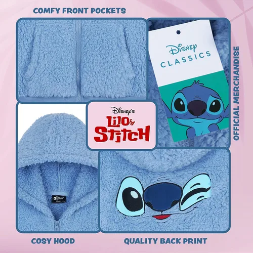 Vista 5 de Disney Stitch Sherpa - Sudadera con capucha para niñas, forro polar con cremallera para niños y adolescentes
