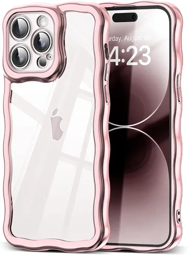 Vista 51 de SKYLMW Funda compatible con iPhone 12 Pro, diseño de ondas rizadas kawaii, borde chapado de lujo, elegante parte trasera transparente brillante, TPU
