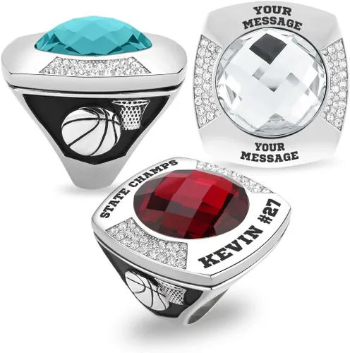 Vista 23 de Anillo de campeonato de acero inoxidable con texto y color personalizados - Trofeo, fútbol americano, béisbol, baloncesto, deportes electrónicos