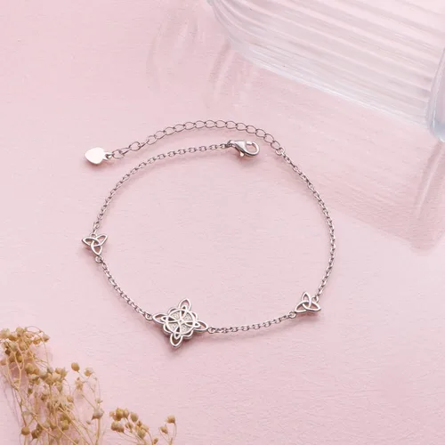 Vista 4 de FLYOW Pulsera de plata de ley 925, joyería irlandesa de buena suerte, triquetra, trinidad, brujas celtas, nudo para mujer
