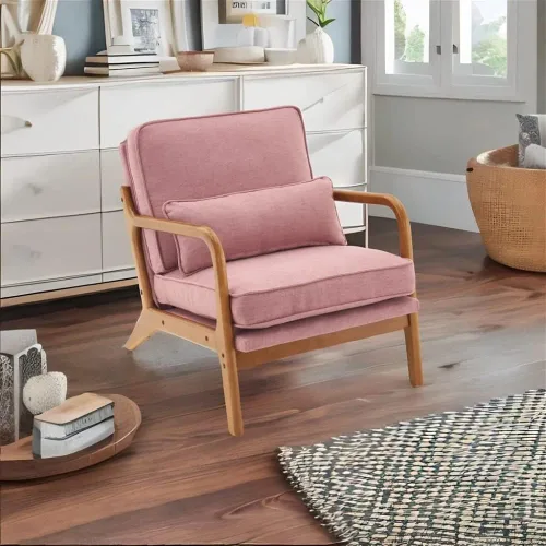 Vista 9 de Silla decorativa para sala de estar, sillón tapizado moderno de mediados de siglo con almohada, sillón de lectura, cómoda silla decorativa