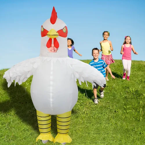 Vista 7 de ZIZWO Disfraz inflable de pollo para adultos, divertidos disfraces de Halloween de pollo inflable para hombres y mujeres, fiesta de cosplay