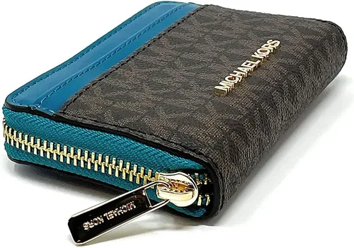 Vista 4 de Michael Kors Jet Set - Funda para tarjetas de viaje con cremallera alrededor color marrón MK Lagoon MarrónAzul M