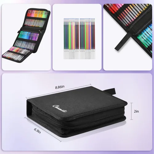Vista 3 de Bolígrafos de gel con purpurina para libros de colorear para adultos, paquete de 96 bolígrafos de gel para artistas, 48 colores con un 50% más
