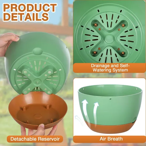 Vista 3 de Mumufy 6 macetas colgantes de 8 pulgadas para plantas de interior y exterior, color verde