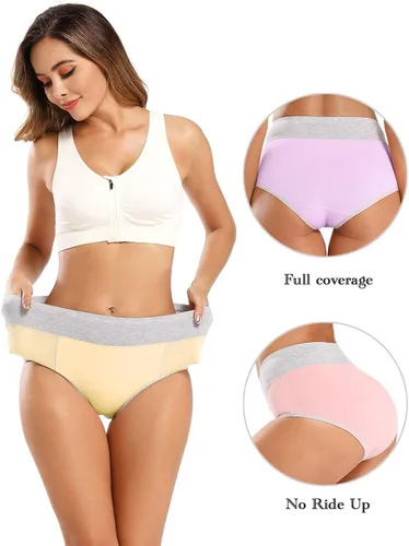 Vista 3 de POKARLA - Ropa interior de algodón y con cintura alta para mujer, es suave, es transpirable, son calzones elásticos, con talla regular