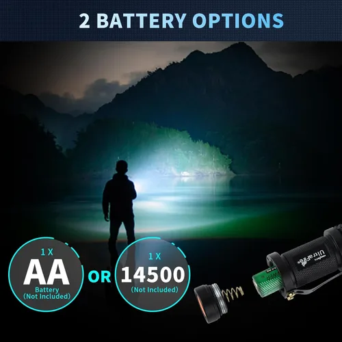 Vista 5 de UltraFire Pack de 5 linternas tácticas y pequeñas SK68, linterna de bolsillo de 7 W, 3 modos, foco ajustable, con zoom