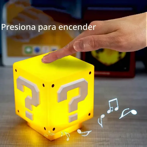 Vista 3 de Super Bros Lámpara de bloque de preguntas, luz nocturna LED cuadrada con cable USB, lámpara de mesa con efecto de sonido de moneda de juego, lámpara