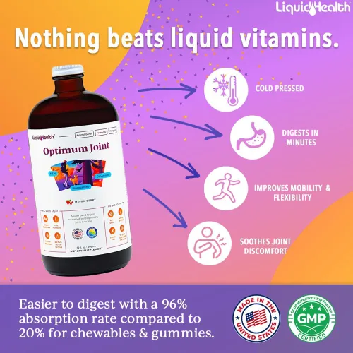 Vista 2 de LIQUIDHEALTH Optimum Suplemento de apoyo articular con glucosamina, condroitina, MSM, ácido hialurónico, vitaminas líquidas de triple fuerza, sin