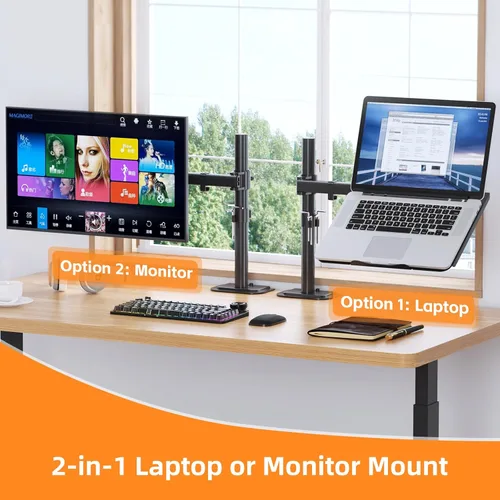 Vista 4 de Suptek - Soporte de escritorio para portátil con brazo ajustable para monitor único con bandeja ventilada, hasta 17 pulgadas, soporta hasta 22 libras