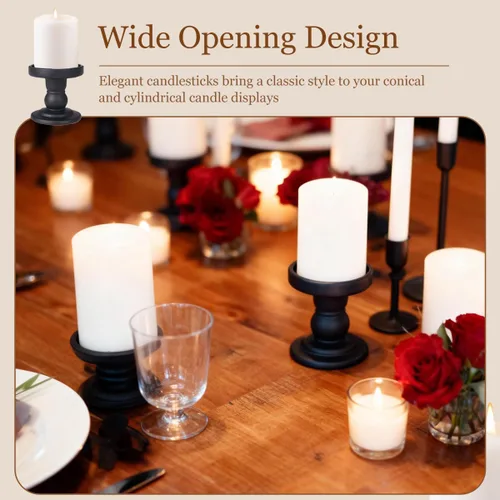 Vista 6 de Portavelas de cristal negro mate y soporte de vela cónico para centros de mesa de boda y decoración de mesa del hogar