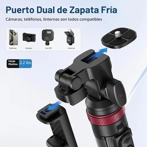 Vista 2 de ULANZI MT-78 Trípode extensible para teléfono, de metal de 72.83 pulgadas, soporte de trípode para cámara selfie stick con clip de teléfono 2 en 1