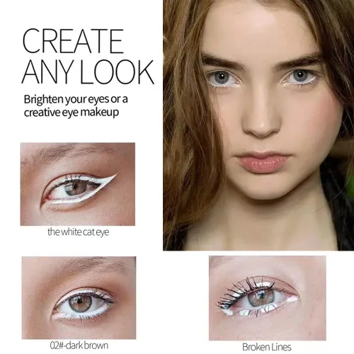 Vista 3 de Juego de lápices delineadores de ojos blancos y negros, barra iluminadora de ojos blancos lisos, de secado rápido, resistente al agua, alta