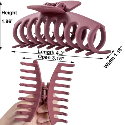 Vista 3 de Pinzas grandes para el cabello grueso, fino y fino, dientes de sujeción fuerte, pinzas de mandíbula granate entrelazadas para mujeres, juego de 3