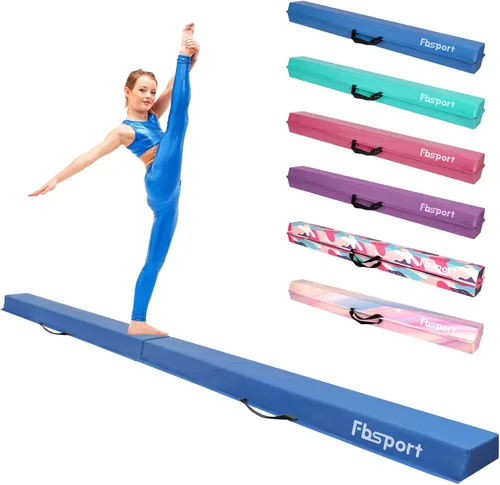 Vista 8 de FBSPORT Viga de Equilibrio de 8/10 Pies: Equipo de Gimnasia de Piso Plegable de Cuero PU para Niños y Adultos, Base de Goma Antideslizante, Viga