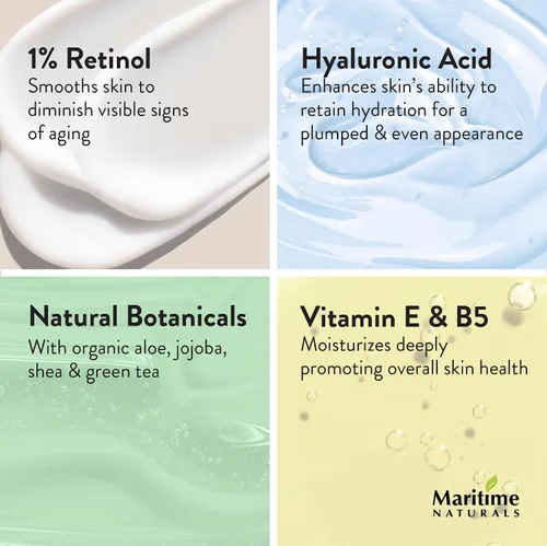Vista 3 de Maritime Naturals Hidratante de retinol para rostro con ácido hialurónico e ingredientes orgánicos Resultados profesionales con crema hidratante