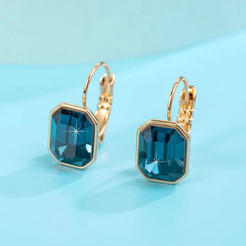 Vista 5 de Aretes colgantes de cristal austriaco con cierre de palanca para mujer, chapados en oro rosa de 14 quilates, joyería hipoalergénica, Metal Cristal