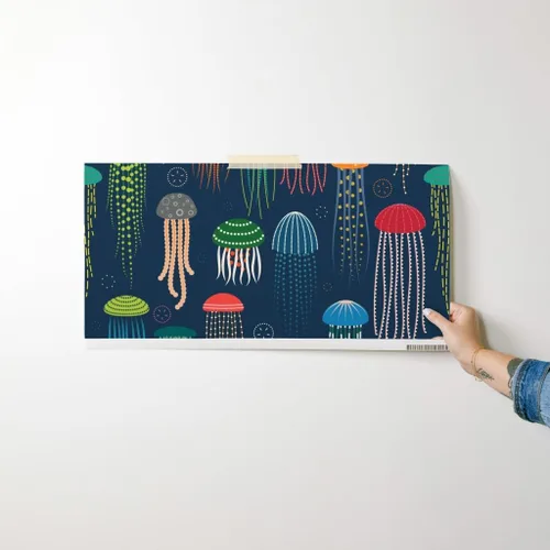 Vista 7 de Muestras de papel tapiz para despegar y pegar, medusas brillantes y modernas, animales coloridos océanos, natación, criaturas marinas, decoración