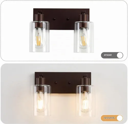Vista 2 de 2 Luces de Iluminación para Baño, Accesorios de Iluminación de Tocador en Bronce Cepillado con Soporte de Vidrio Transparente de 33cm, Lámparas