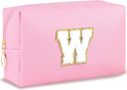 Vista 107 de URSKYTOUS Regalos para niñas, bolsa de maquillaje con inicial, bolsa de cosméticos personalizada con cremallera, bonita bolsa de aseo de viaje, Azul