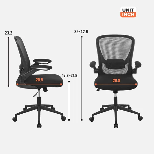Vista 3 de Silla ergonómica de malla para oficina, con respaldo lumbar, giratoria, con ruedas, ejecutiva, con brazos y respaldo medio ajustable, para Negro