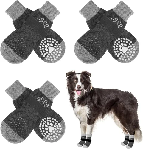 Vista 57 de SCENEREAL 6 piezas de calcetines antideslizantes para perros para prevenir lamido de patas para pavimento caliente/frío, calcetines de agarre