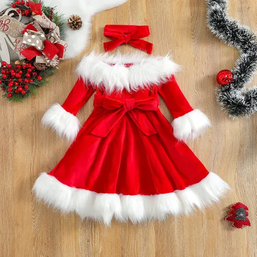 Vista 3 de Yingyingni Vestidos de disfraz de Papá Noel para niñas pequeñas, vestido de cosplay de Navidad