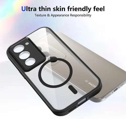 Vista 86 de Funda magnética transparente compatible con Xiaomi 17T, color negro 2 en 1 PC + TPU cubierta de teléfono a prueba de golpes, carcasa protectora