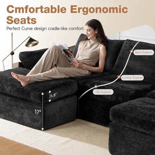 Vista 5 de Sofá modular de nube de 108 pulgadas para sala de estar, sofá deshuesado en forma de U con asiento profundo, moderno de 5 plazas con otomana