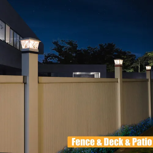 Vista 8 de VOLISUN Paquete de 4 luces solares para postes para exteriores, con bombillas LED Edison, 2 ajustes de brillo, luces para poste de valla alimentadas