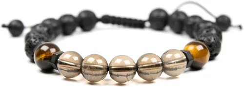 Vista 4 de Pulsera de cuarzo ahumado natural con ojo de tigre y lava, pulsera difusora de aceite esencial, para hombres y mujeres, alivio del estrés