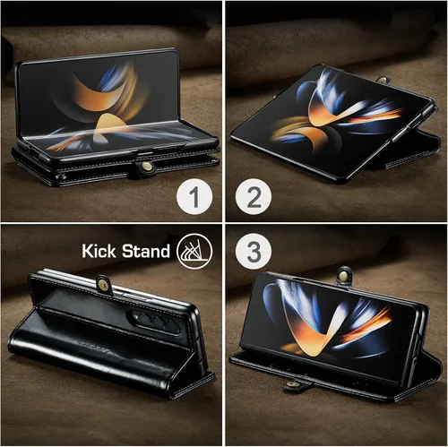 Vista 5 de Kowauri Funda para Samsung Galaxy Z Fold 4 5G, piel sintética, tipo cartera, con tarjetero y función atril, cierre magnético, protección a prueba