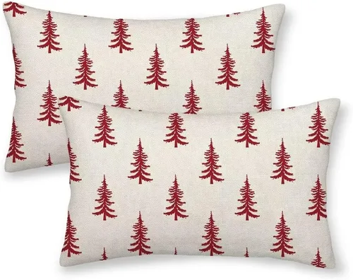Vista 9 de Juego de 2 fundas de almohada de Navidad de 16 x 16 pulgadas, decoración de árbol de Navidad negro, fundas de almohada para exteriores, invierno