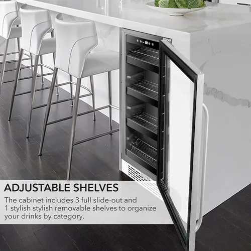 Vista 5 de Whynter BBR-638SB Refrigerador y enfriador de bebidas integrado debajo del mostrador de 12 pulgadas, refrigerador con puerta de vidrio, 2.0 pies