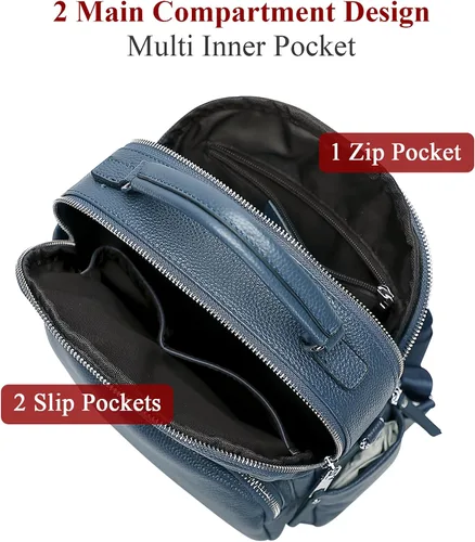 Vista 7 de ALTOSY Mochila de cuero genuino para mujer, pequeña mochila convertible bolso para damas, bolso de hombro 4 en 1 para llevar, azul, (Linen Blue)