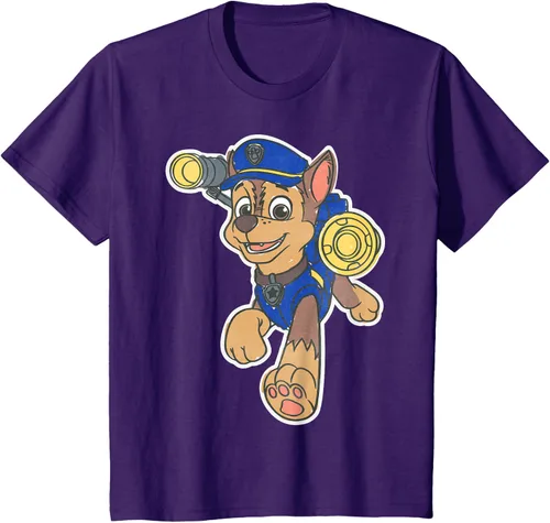 Vista 69 de Paw Patrol Chase Character Patch - Camiseta negra de manga corta con cuello redondo y ajuste clásico, talla S Negro