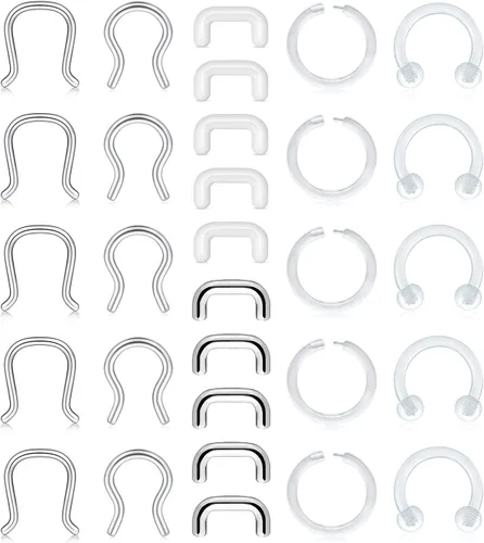 Vista 12 de D.Bella Anillos de herradura para el tabique de nariz de acero quirúrgico 16G 18G 20G Joyería de piercing para nariz, cartílago, hélix, tragus, aro