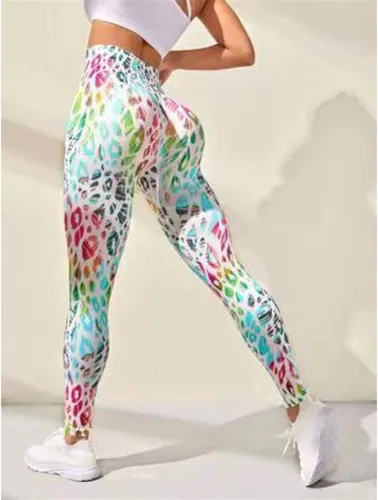 Vista 2 de Leggings deportivos sin costuras para mujer, con estampado de cintura alta, elásticos, para fitness, push up, trasero, entrenamiento, pantalones