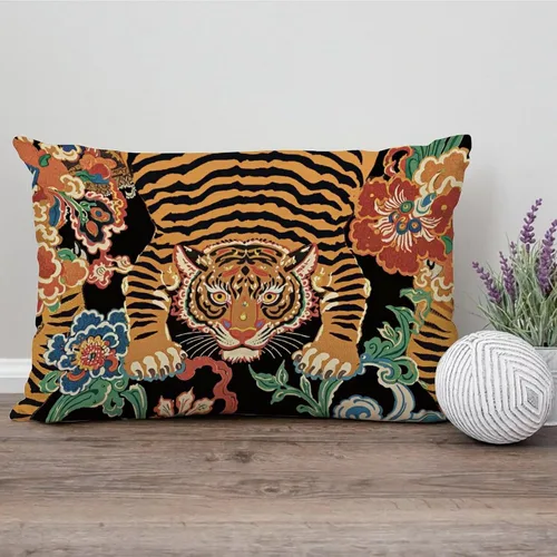 Vista 158 de ArogGeld Funda de cojín con flores verdes y blancas con flores grises y negras y hojas verdes en estilo chinoiserie, funda de almohada cuadrada