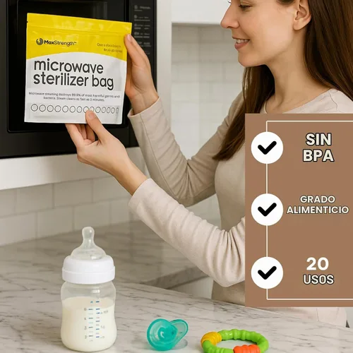 Vista 7 de Max Strength Pro Bolsas esterilizadoras de vapor para microondas, 20 unidades para biberones, chupetes, mordedores, piezas de extractor de leche