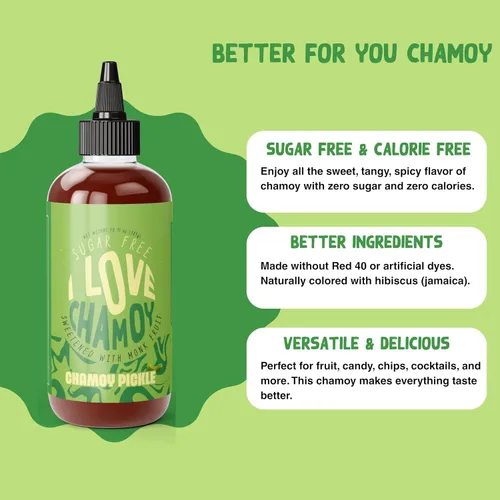 Vista 3 de I Love Chamoy - Salsa de encurtidos sin azúcar, sin carbohidratos, sin calorías, sin gluten, salsa de chamoy (paquete de 3)