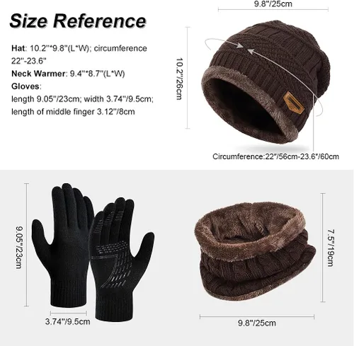 Vista 3 de Winter Hat Scarf Glove Set - Fleece Warm Knit Neck Warmer Beanie Cap Mittens