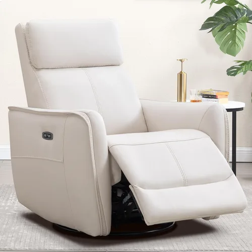 Vista 11 de CANMOV - Silla reclinable de piel sintética, silla reclinable giratoria de 360°, reclinable manual para espacios pequeños, sala de estar Marrón