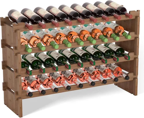 Vista 10 de Domax Estante para vino independiente – 36 botellas de madera apilable soporte de almacenamiento de vino para gabinete, bar, despensa y bodega