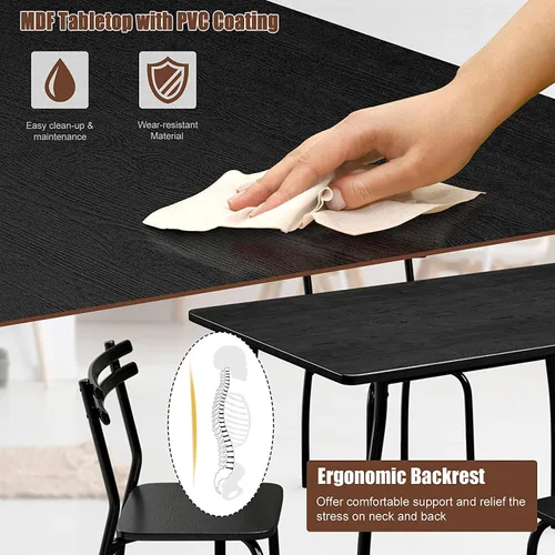 Vista 4 de NAFORT Juego de mesa de comedor de cocina de 5 piezas para 4, mesa de comedor rectangular moderna y 4 sillas, marco de metal, muebles de desayuno