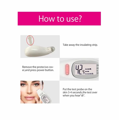 Vista 3 de Probador digital portátil de humedad facial, analizador de piel, corneómetro de hidratación facial, medidor de hidratación de la piel, probador