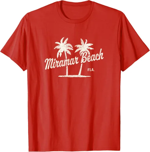 Vista 77 de Miramar Beach Florida Vintage 70s Palm Trees - Camiseta gráfica, Azul / Patchwork, S
