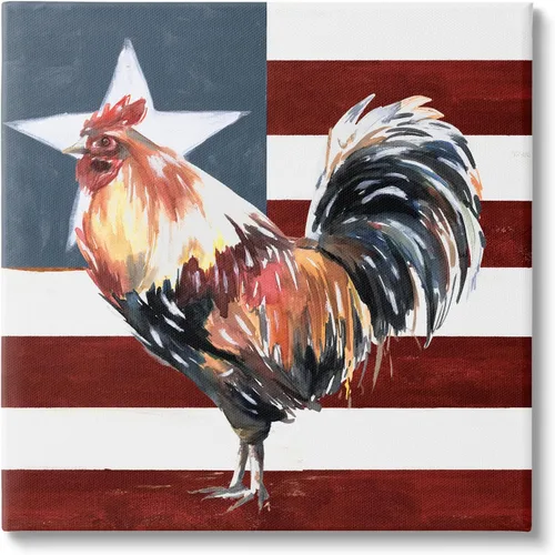 Vista 12 de Stupell Industries Bandera Americana Rooster de Estados Unidos, diseño de White Ladder Stupell Industries Gray, 12 x 12 Inches, Easy to Hang and