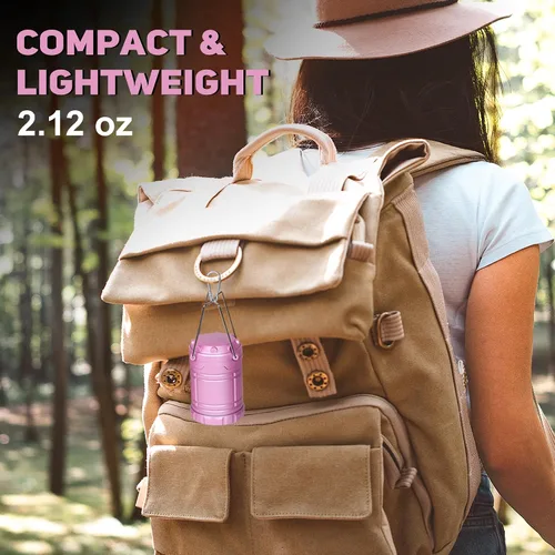 Vista 7 de Paquete de 2 mini linternas LED rosas para acampar, luces portátiles para acampar, lámparas con mango al aire libre, luces de emergencia esenciales